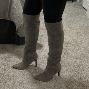 JustFab Grey Heeled Boots.